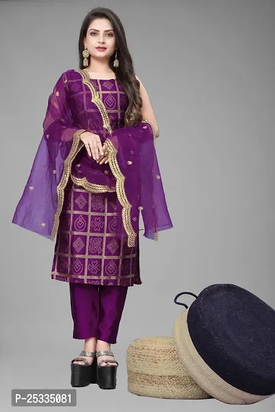 A-Line Purple Woven Design Jacquard kurta Set-thumb0