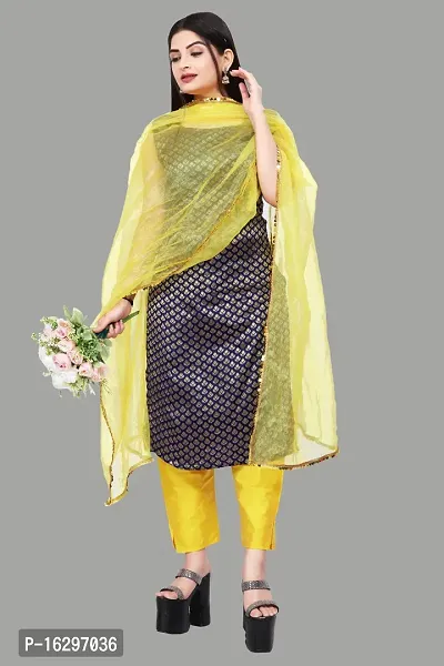 Stylish Fancy Jacquard Unstitched Dress Material Top With Bottom And Dupatta Set For Women-thumb0