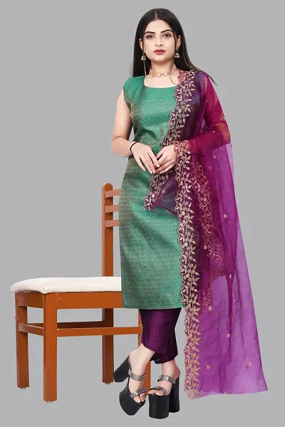 Stylish Jacquard Kurta And Pant With Dupatta Set For Women