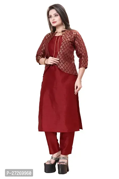 Stylish Soft Silk Kurta With Pant And Koti Set For Women-thumb0