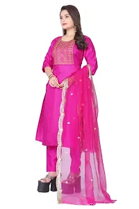 Stylish Pink Silk Kurta, Bottom And Dupatta Set For Women-thumb1