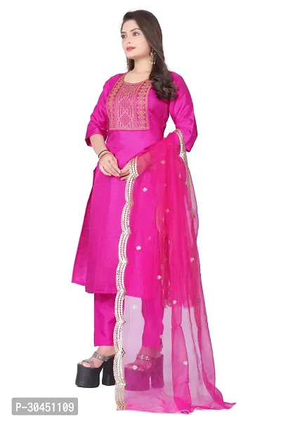 Stylish Pink Silk Kurta, Bottom And Dupatta Set For Women-thumb2