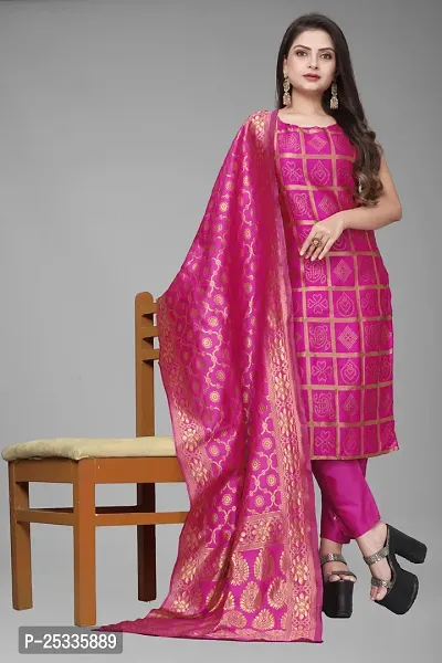 A-Line Pink Woven Design Jacquard kurta Set