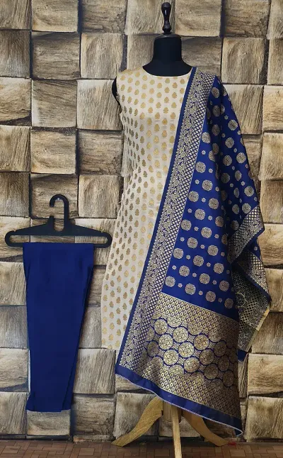 Stylish Jacquard Woven Kurta Bottom Dupatta Set