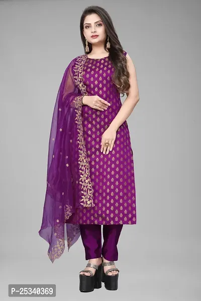 A-Line Purple Woven Design Jacquard kurta Set-thumb0