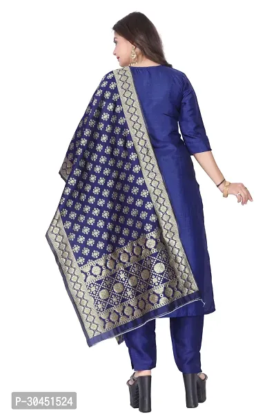 Stylish Navy Blue Silk Kurta, Bottom And Dupatta Set For Women-thumb3