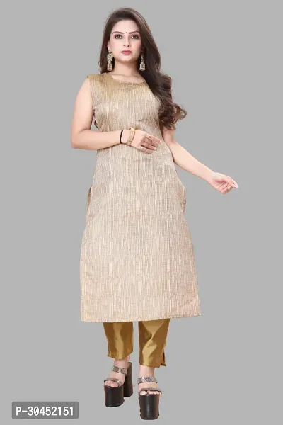 Elegant Beige Woven Design Jacquard Kurta Pant With Dupatta For Women-thumb2