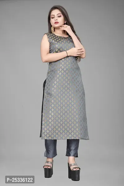 A-Line Grey Woven Design Jacquard kurta Set-thumb2