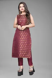 A-Line Maroon Woven Design Jacquard kurta Set-thumb1