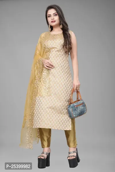 Elegant White Jacquard Jacquard Weave Dress Material With Dupatta For Women-thumb0