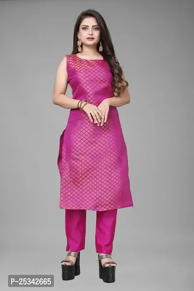 A-Line Pink Woven Design Jacquard kurta Set-thumb2