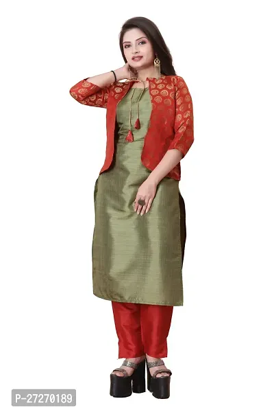 Stylish Soft Silk Kurta With Pant And Koti Set For Women