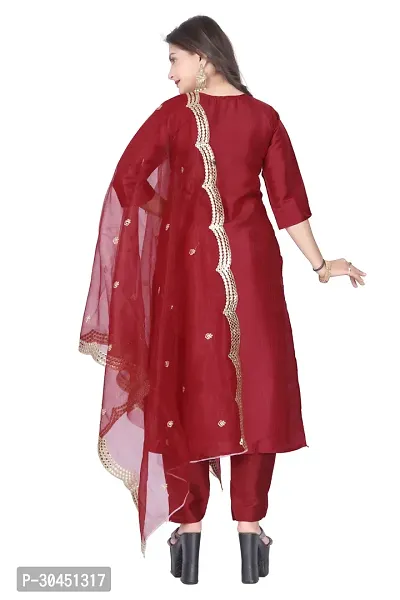 Stylish Maroon Silk Kurta, Bottom And Dupatta Set For Women-thumb3