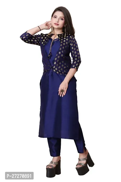 Stylish Soft Silk Kurta With Pant And Koti Set For Women-thumb0