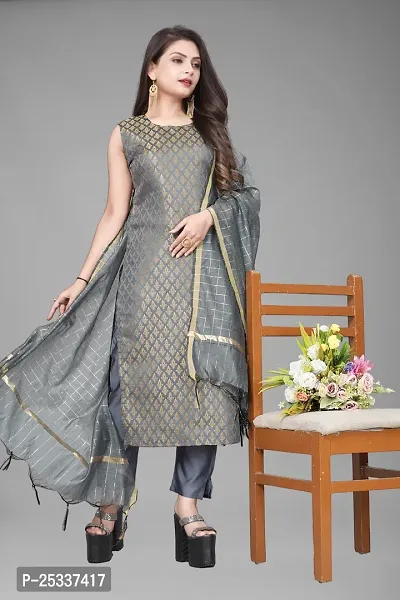 A-Line Grey Woven Design Jacquard kurta Set-thumb0