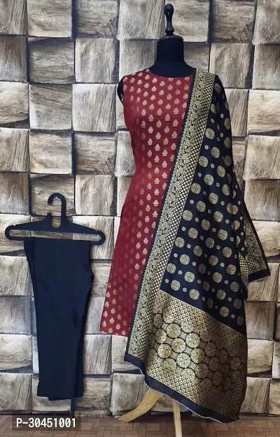 Stylish Maroon Jacquard Kurta, Bottom And Dupatta Set For Women