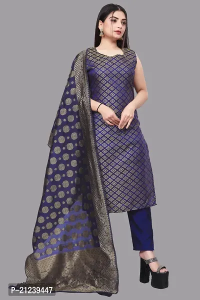 Stylish A-Line Navy Blue Jacquard Jacquard kurta Set