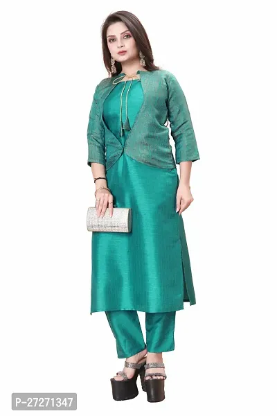 Stylish Soft Silk Kurta With Pant And Koti Set For Women-thumb0