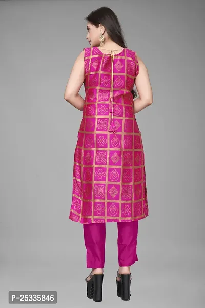 A-Line Pink Woven Design Jacquard kurta Set-thumb4
