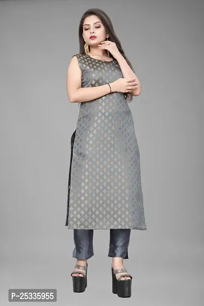 A-Line Grey Woven Design Jacquard kurta Set-thumb2