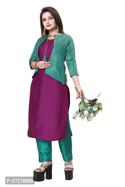 Stylish Soft Silk Kurta With Pant And Koti Set For Women-thumb0