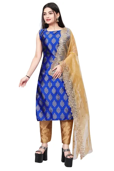 Stylish Fancy Jacquard Unstitched Dress Material Top With Bottom And Dupatta Set For Women