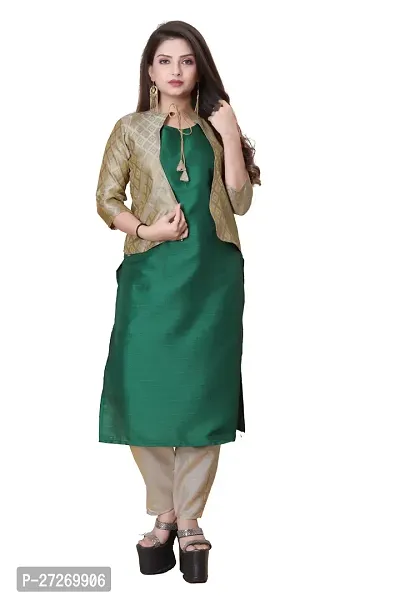 Stylish Soft Silk Kurta With Pant And Koti Set For Women