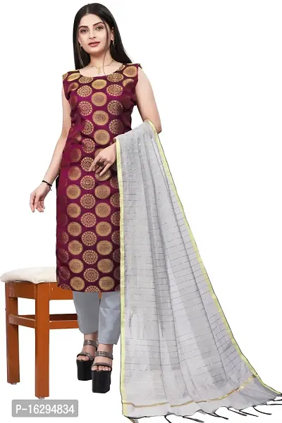 Stylish Fancy Jacquard Unstitched Dress Material Top With Bottom And Dupatta Set For Women-thumb0