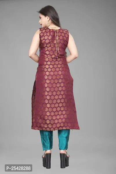 A-Line Maroon Woven Design Jacquard Kurti-thumb2