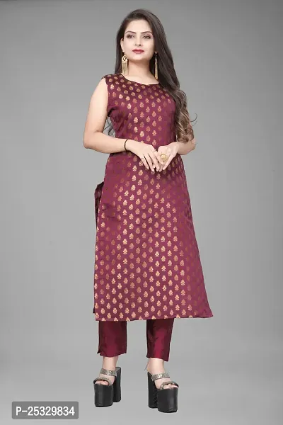 A-Line Black Woven Design Jacquard kurta Set