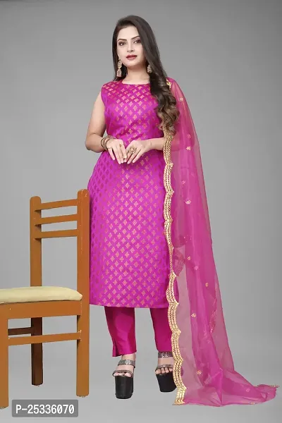 A-Line Pink Woven Design Jacquard kurta Set