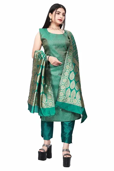 Stylish Jacquard Kurta And Pant With Dupatta Set For Women