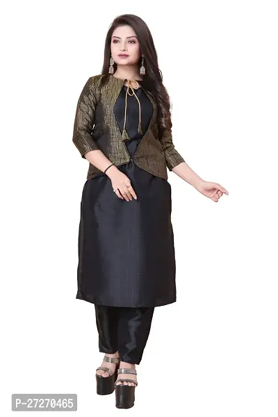 Stylish Soft Silk Kurta With Pant And Koti Set For Women-thumb0