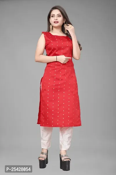 A-Line Red Woven Design Jacquard Kurti-thumb0