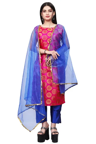 Womens Woven Design Kurta Pant With Dupatta Set