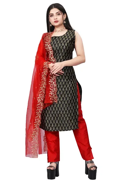 Stylish Fancy Jacquard Unstitched Dress Material Top With Bottom And Dupatta Set For Women