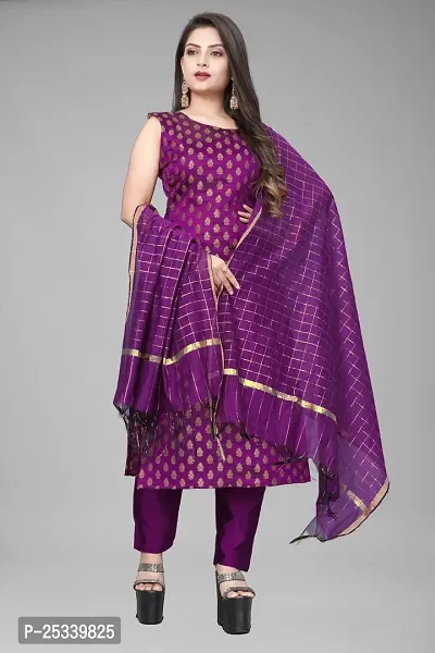 A-Line Purple Woven Design Jacquard kurta Set