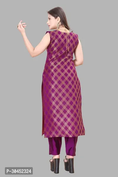 Elegant Purple Woven Design Jacquard A-Line Kurta Pant With Dupatta For Women-thumb3