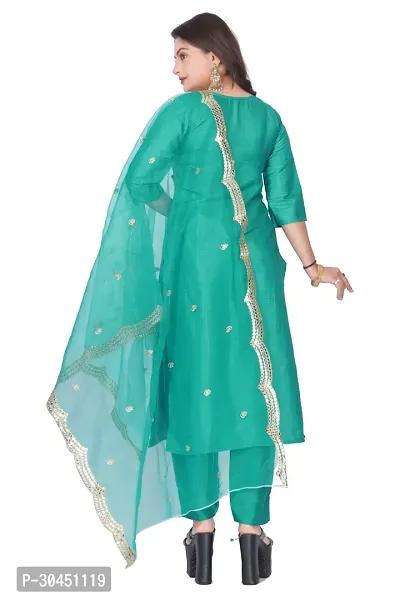 Stylish Green Silk Kurta, Bottom And Dupatta Set For Women-thumb3