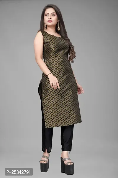 A-Line Black Woven Design Jacquard kurta Set-thumb2