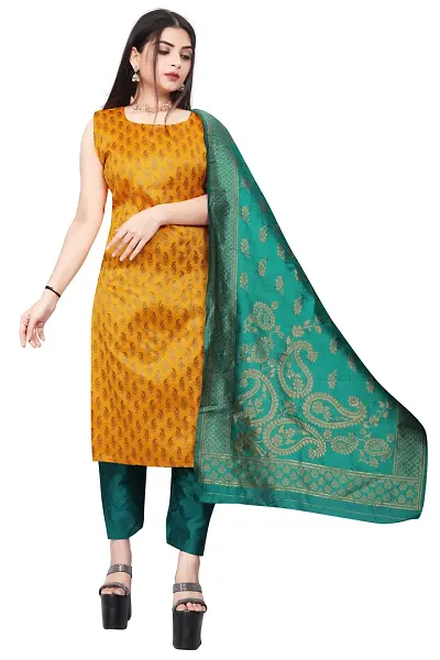 Stylish Fancy Jacquard Unstitched Dress Material Top With Bottom And Dupatta Set For Women