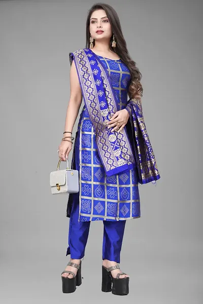 Elegant Jacquard Jacquard Weave Dress Material With Dupatta For Women