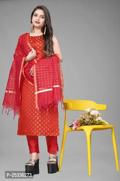 A-Line Red Woven Design Jacquard kurta Set-thumb0