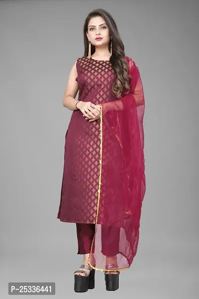 A-Line Maroon Woven Design Jacquard kurta Set