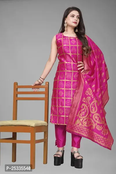 A-Line Pink Woven Design Jacquard kurta Set