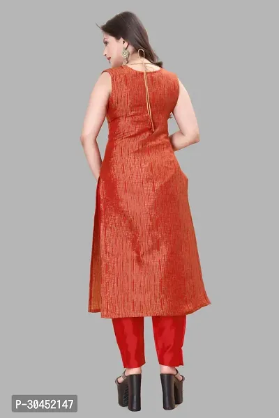 Elegant Red Woven Design Jacquard Kurta Pant With Dupatta For Women-thumb3