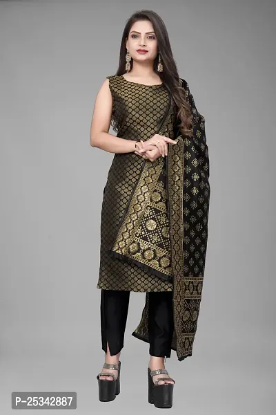 A-Line Black Woven Design Jacquard kurta Set-thumb0