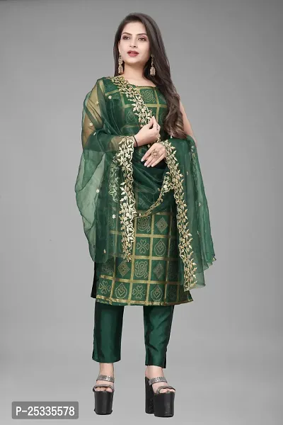 A-Line Green Woven Design Jacquard kurta Set