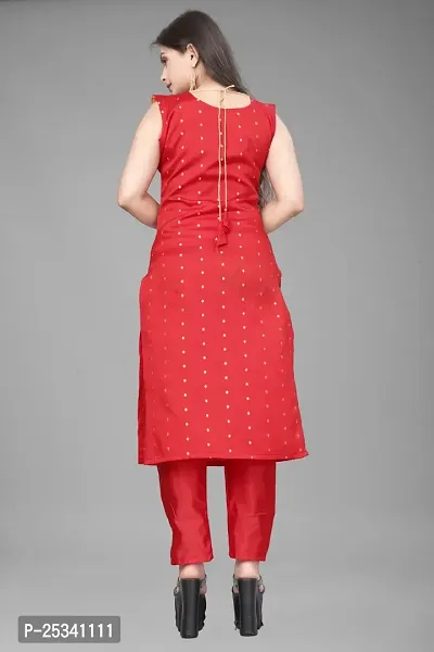 A-Line Red Woven Design Jacquard kurta Set-thumb3