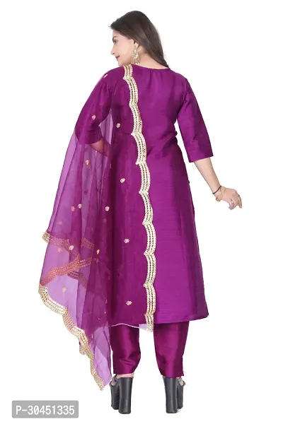 Stylish Purple Silk Kurta, Bottom And Dupatta Set For Women-thumb3